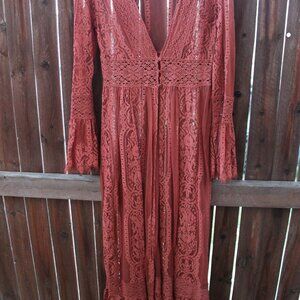 Burnt Orange Buffalo Brand Lace Kimono for Women Size Large